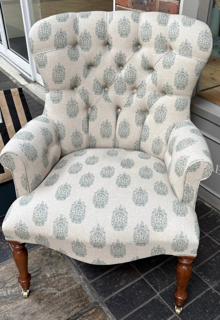 Duck Egg Floral Linen Armchair