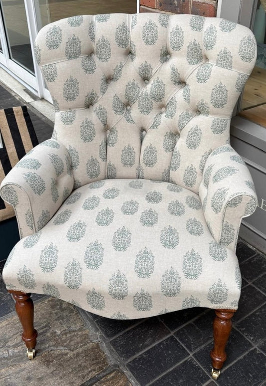 Duck Egg Floral Linen Armchair