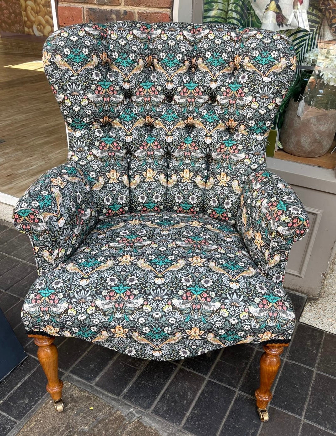 William Morris Dark Strawberry Thief Armchair