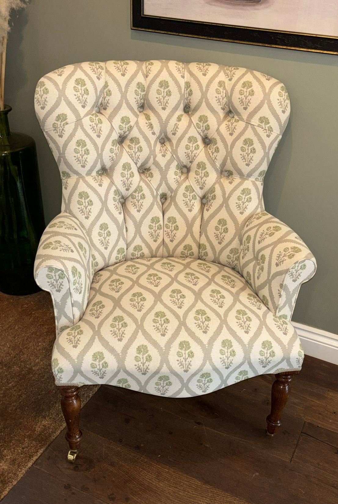 Green/Grey Flower Print Armchair