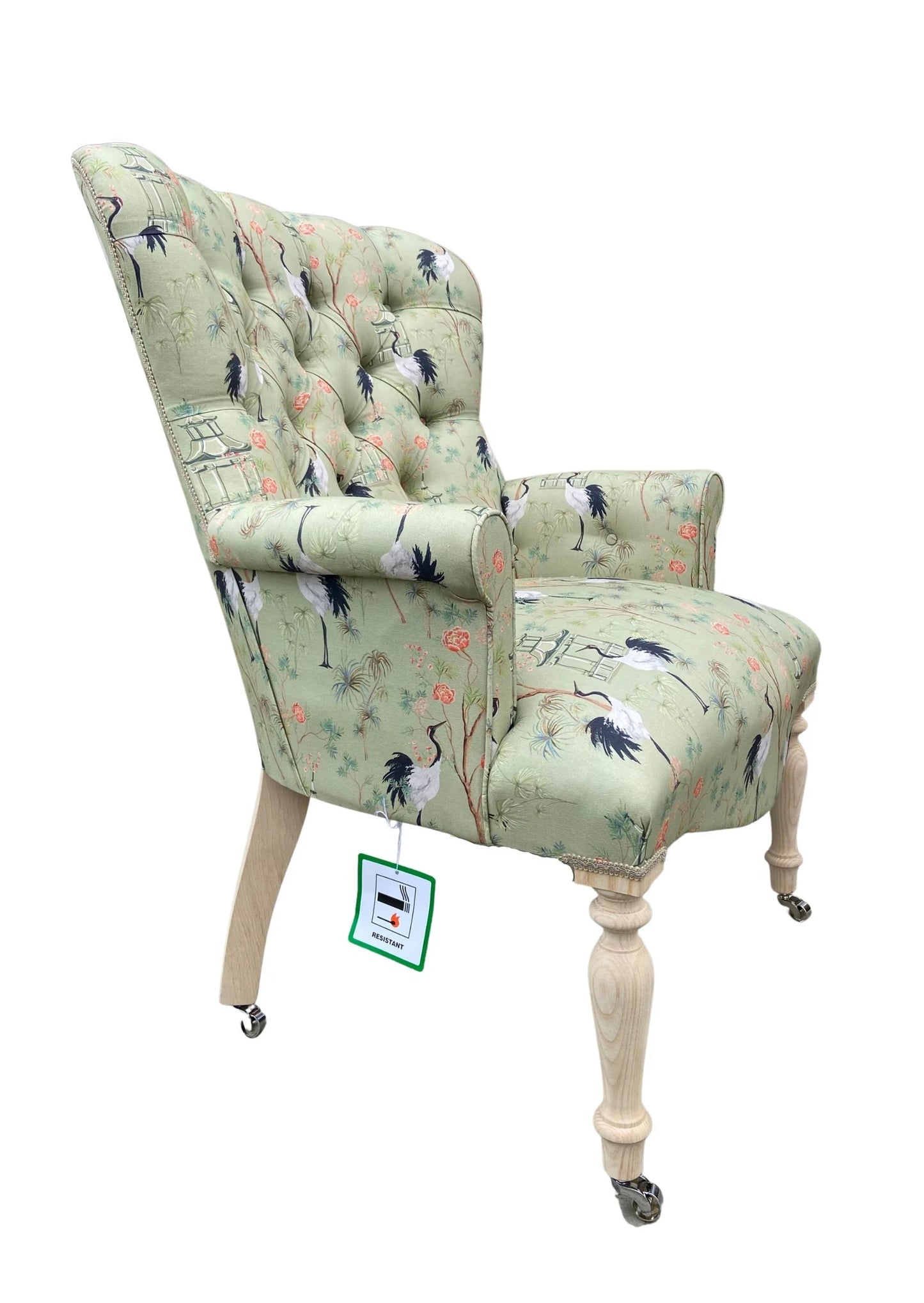 Green printed stork Armchair