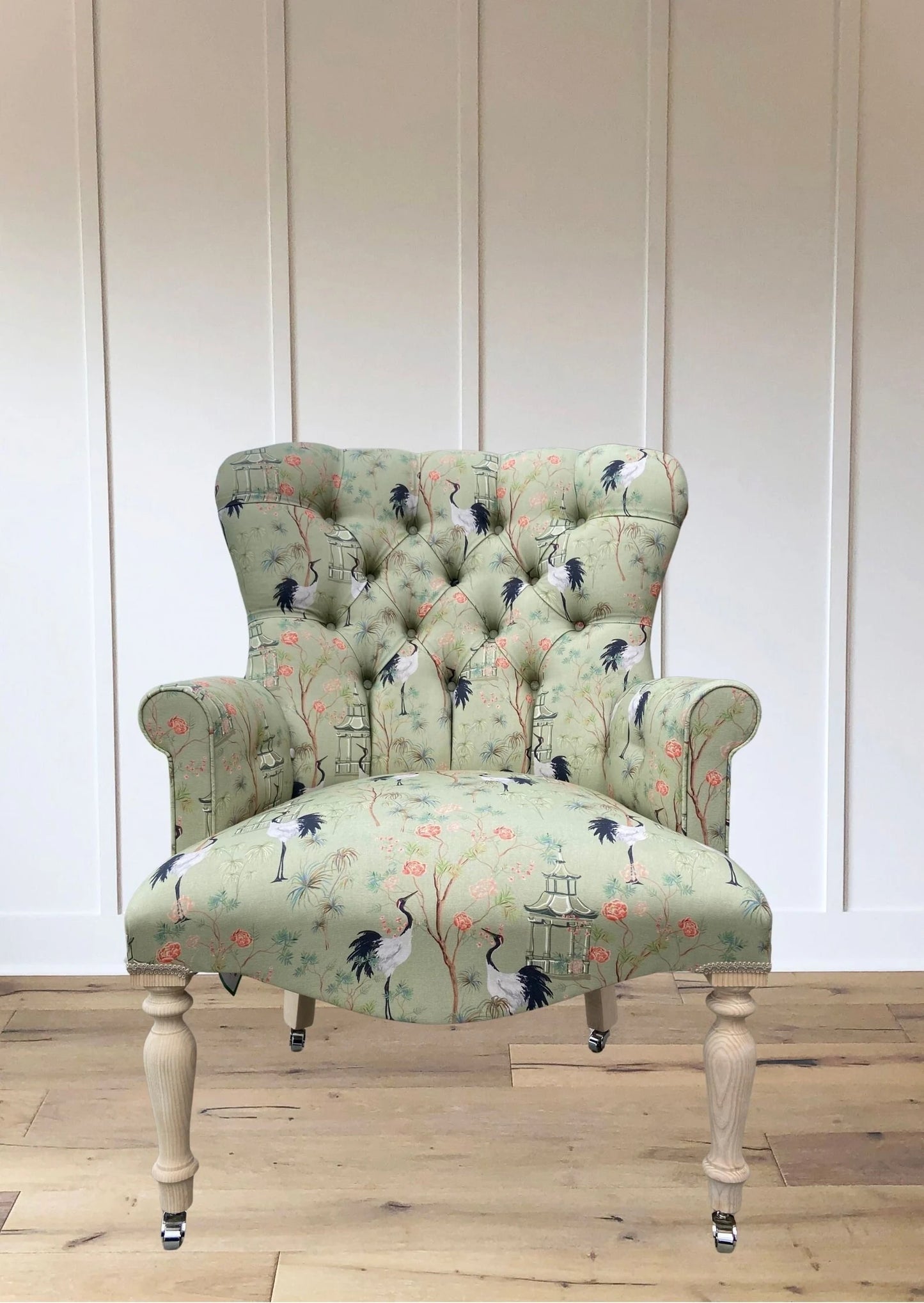 Green printed stork Armchair