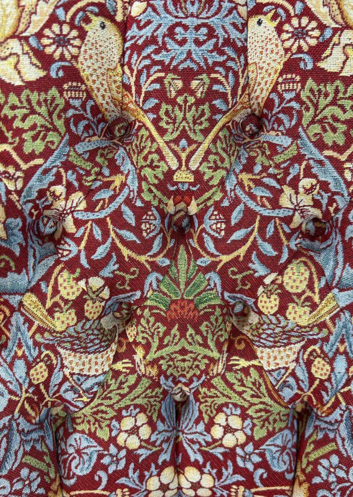 Wine Red Bird William Morris-Style Two-Seater Armchair